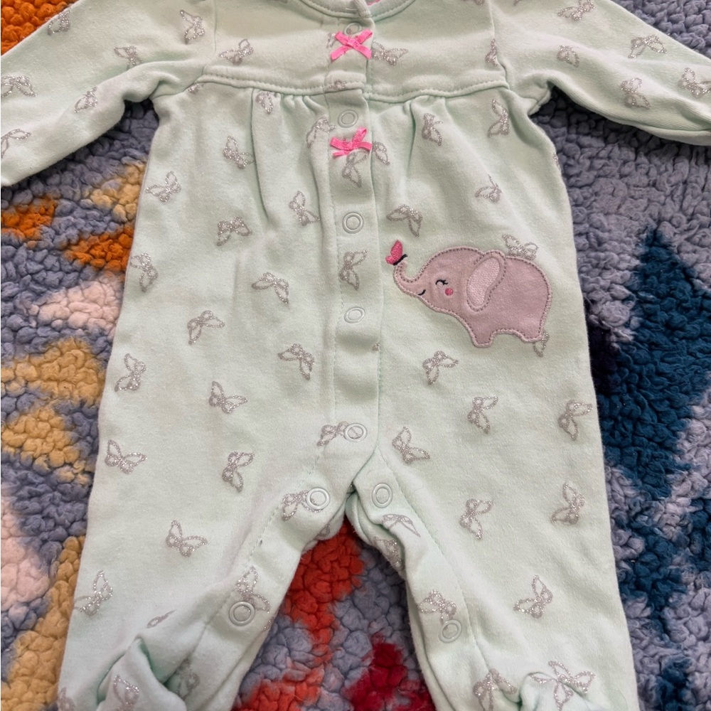 Carter's Light Green Elephant and Bow Print Footie